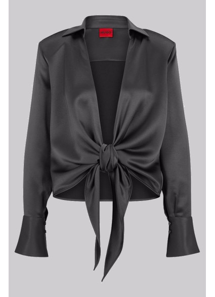 SATIN BLOUSE WITH TIE FRONT HUGO - 001 BLACK